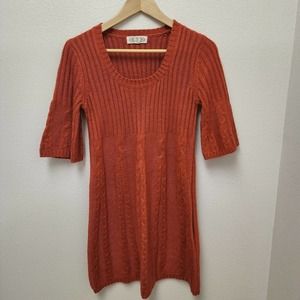 Pink Rose Rustic Orange Soft Knit Sweater Dress Boho Cozy Women's Size S